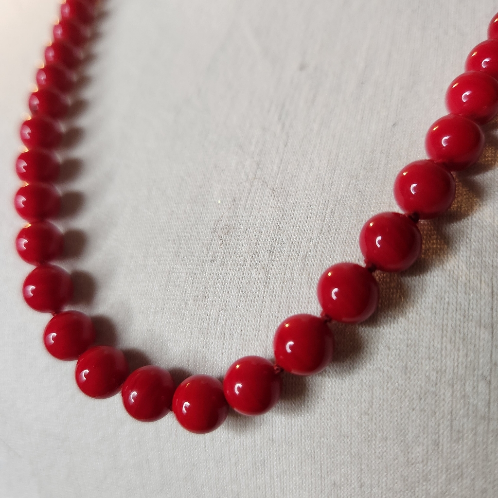Monet Gold Plated Glass Red Beads Necklace
